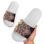 Bohemian Moon And Sun Print White Slide Sandals