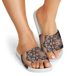 Bohemian Moon And Sun Print White Slide Sandals