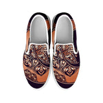 Bohemian Moon And Sun Print White Slip On Shoes