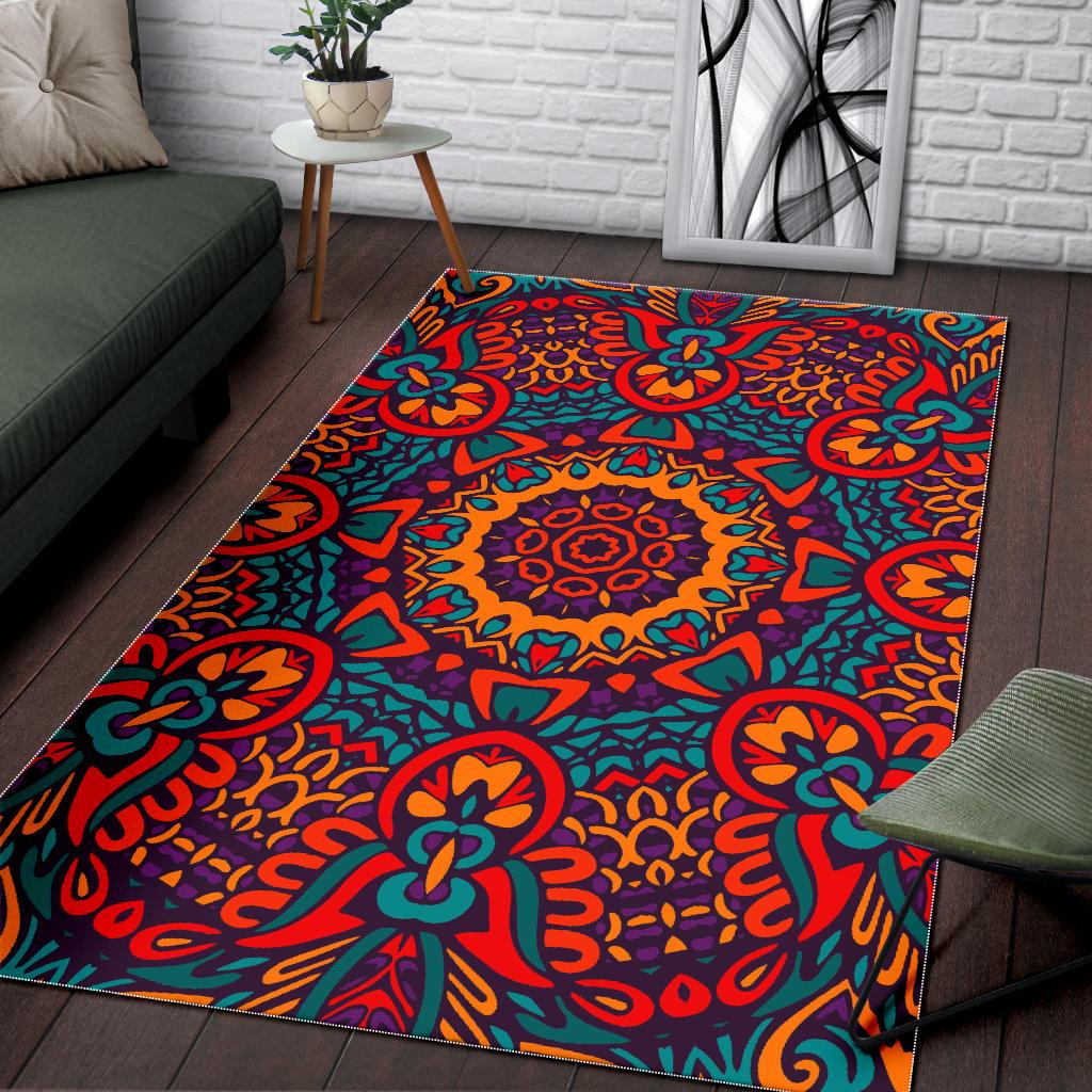 Bohemian Native Mandala Pattern Print Area Rug GearFrost