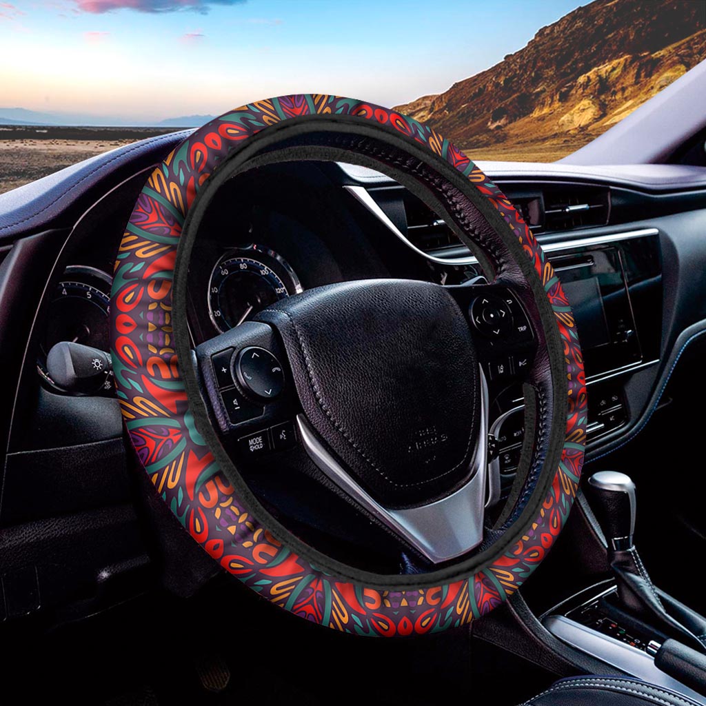 Bohemian Native Mandala Pattern Print Car Steering Wheel Cover