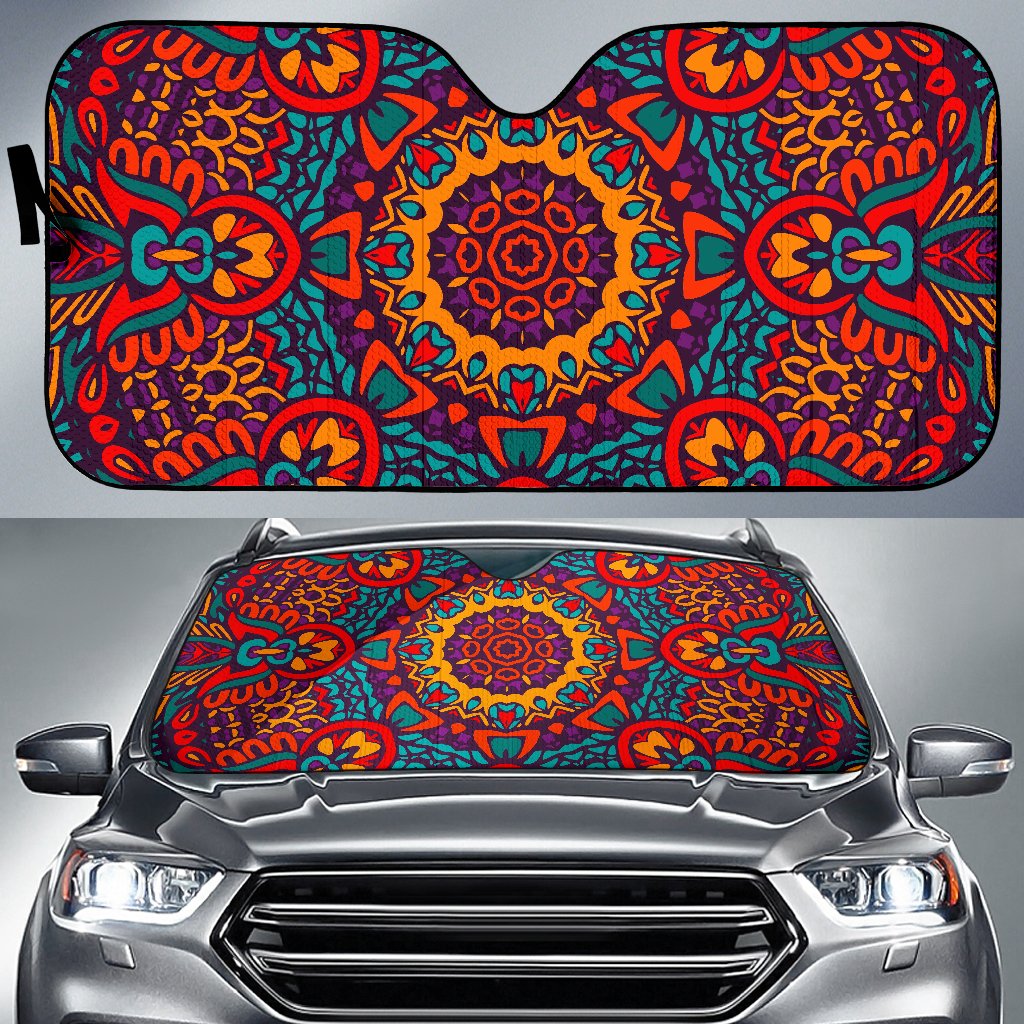 Bohemian Native Mandala Pattern Print Car Sun Shade GearFrost