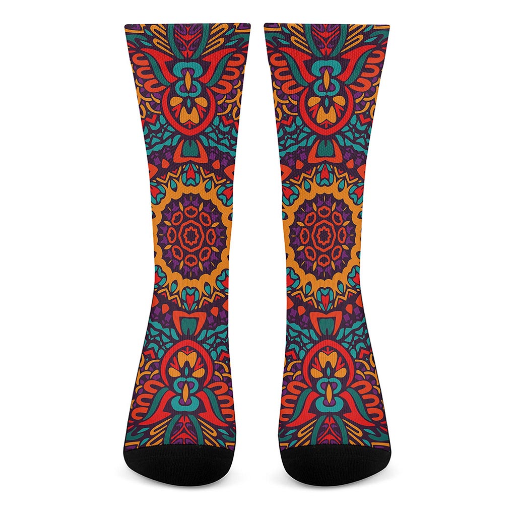 Bohemian Native Mandala Pattern Print Crew Socks
