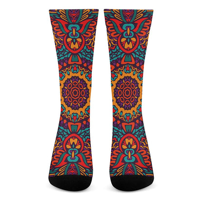 Bohemian Native Mandala Pattern Print Crew Socks