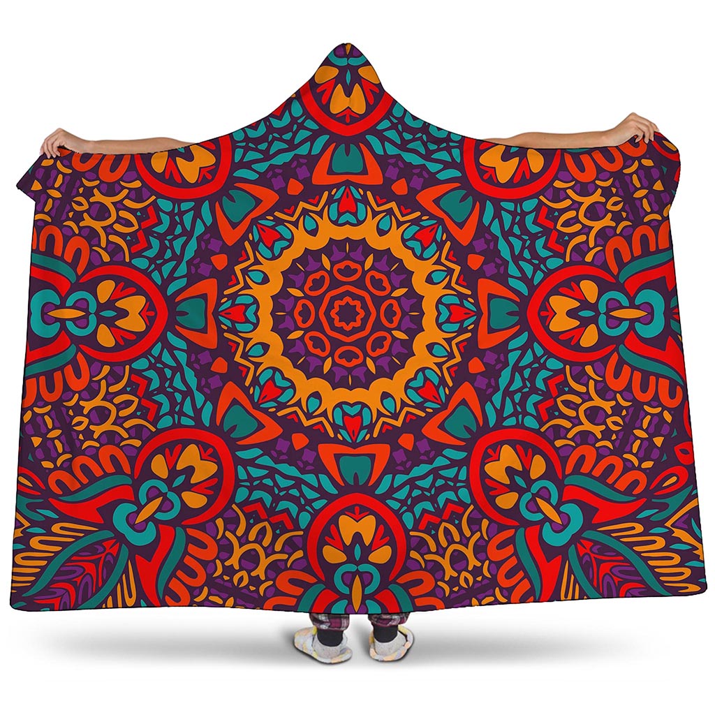 Bohemian Native Mandala Pattern Print Hooded Blanket