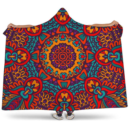 Bohemian Native Mandala Pattern Print Hooded Blanket