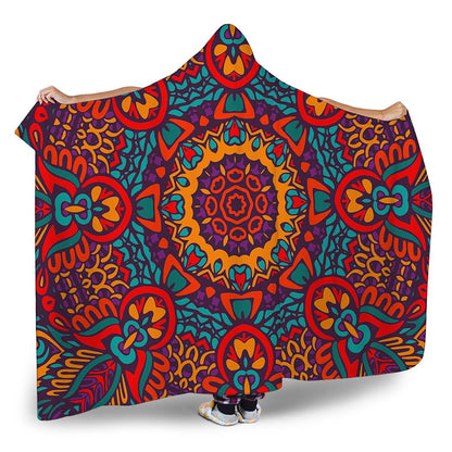 Bohemian Native Mandala Pattern Print Hooded Blanket