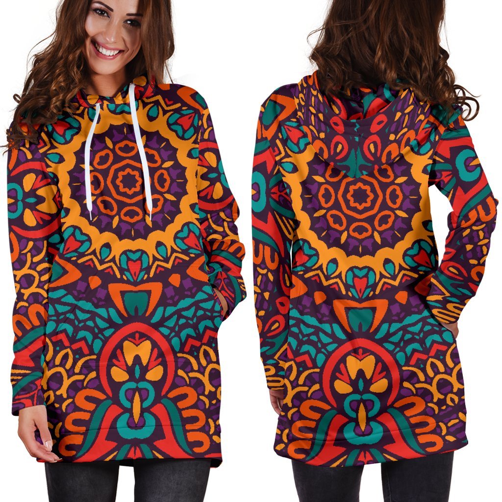 Bohemian Native Mandala Pattern Print Hoodie Dress GearFrost