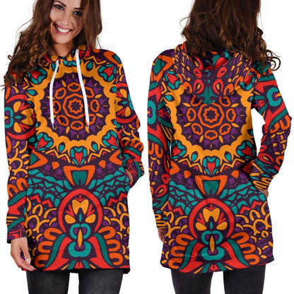 Bohemian Native Mandala Pattern Print Hoodie Dress GearFrost