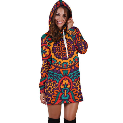 Bohemian Native Mandala Pattern Print Hoodie Dress GearFrost