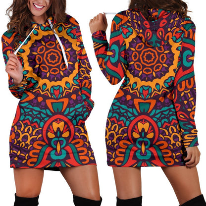 Bohemian Native Mandala Pattern Print Hoodie Dress GearFrost