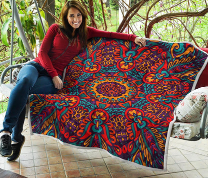 Bohemian Native Mandala Pattern Print Quilt
