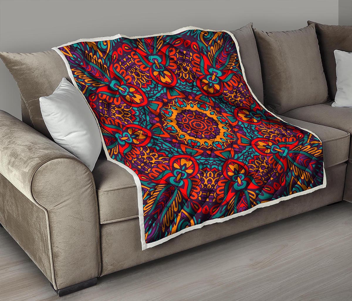 Bohemian Native Mandala Pattern Print Quilt