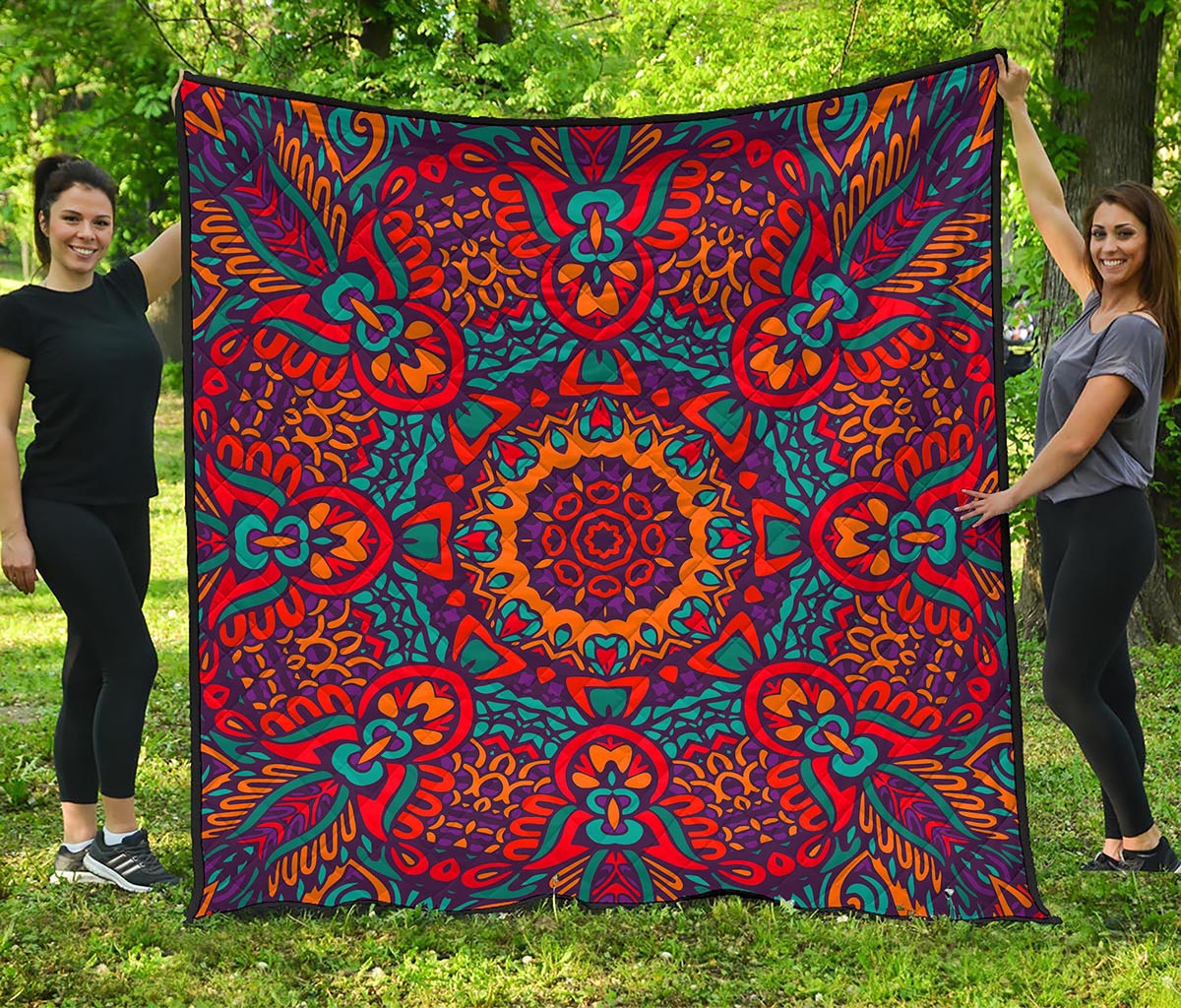 Bohemian Native Mandala Pattern Print Quilt