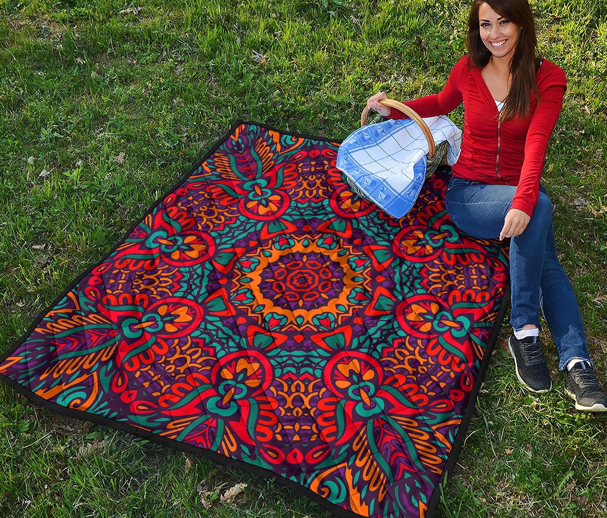 Bohemian Native Mandala Pattern Print Quilt