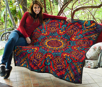 Bohemian Native Mandala Pattern Print Quilt