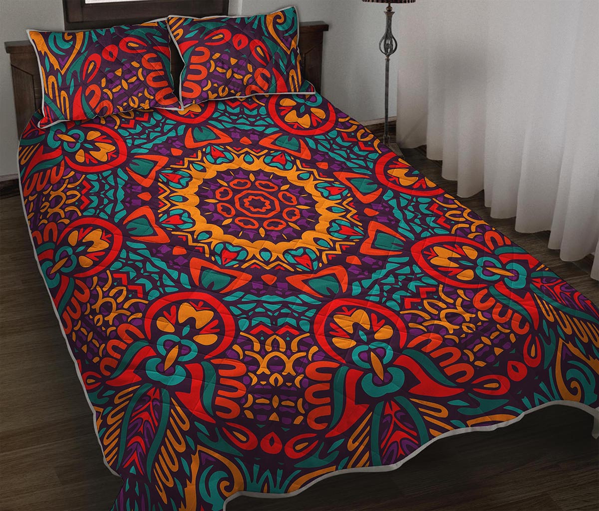 Bohemian Native Mandala Pattern Print Quilt Bed Set