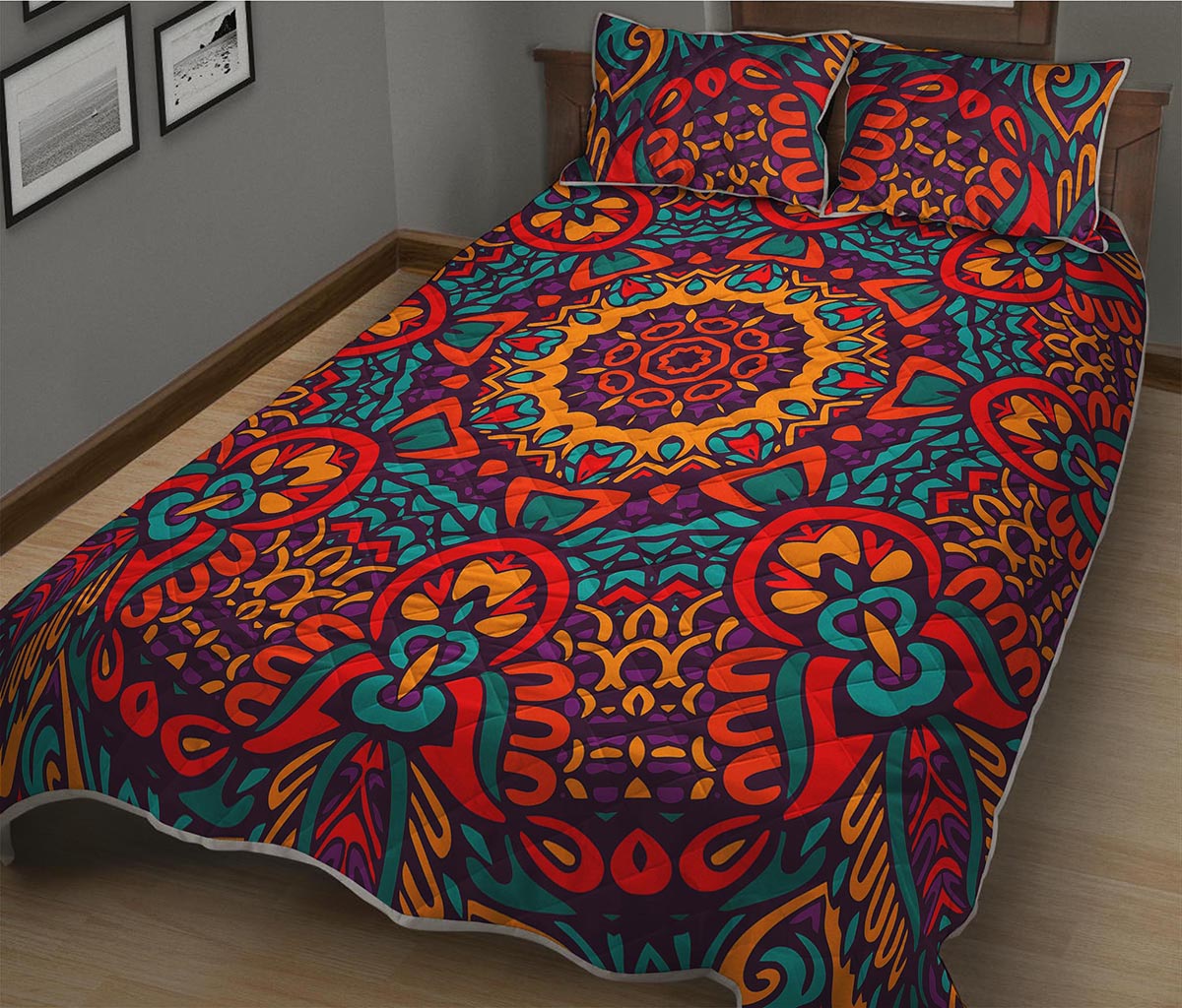 Bohemian Native Mandala Pattern Print Quilt Bed Set