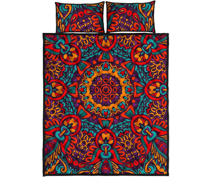 Bohemian Native Mandala Pattern Print Quilt Bed Set