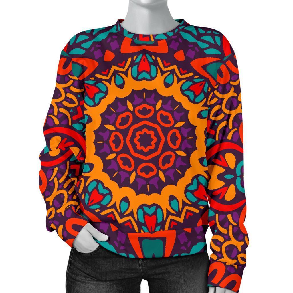 Bohemian Native Mandala Pattern Print Women's Crewneck Sweatshirt GearFrost