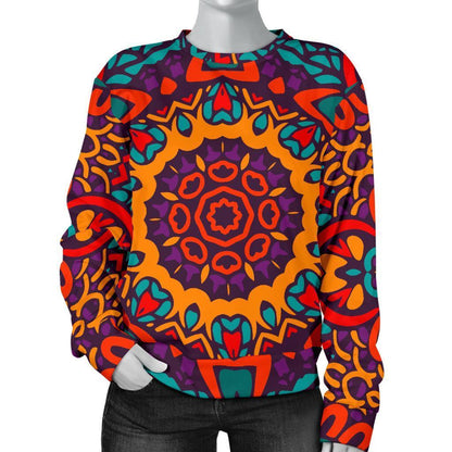 Bohemian Native Mandala Pattern Print Women's Crewneck Sweatshirt GearFrost