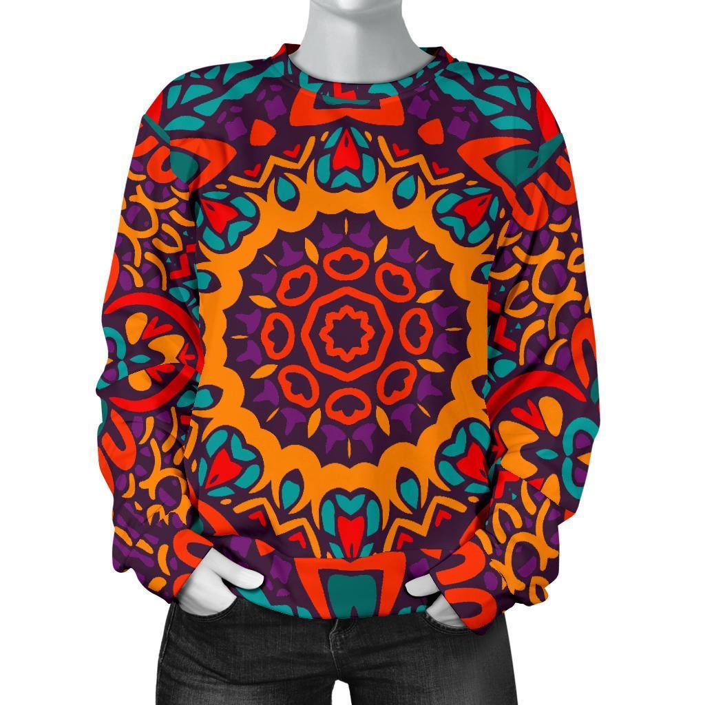 Bohemian Native Mandala Pattern Print Women's Crewneck Sweatshirt GearFrost