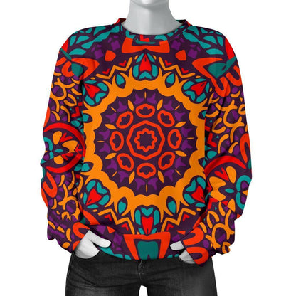 Bohemian Native Mandala Pattern Print Women's Crewneck Sweatshirt GearFrost