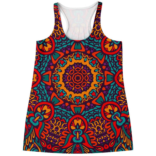 Bohemian Native Mandala Pattern Print Women's Racerback Tank Top