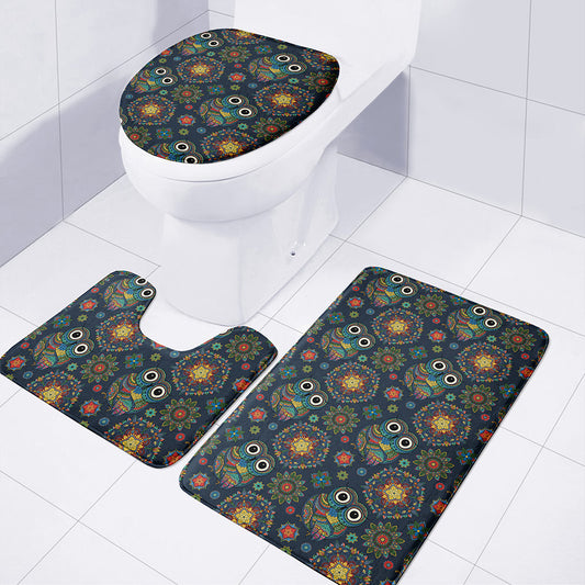 Bohemian Owl Pattern Print 3 Piece Bath Mat Set