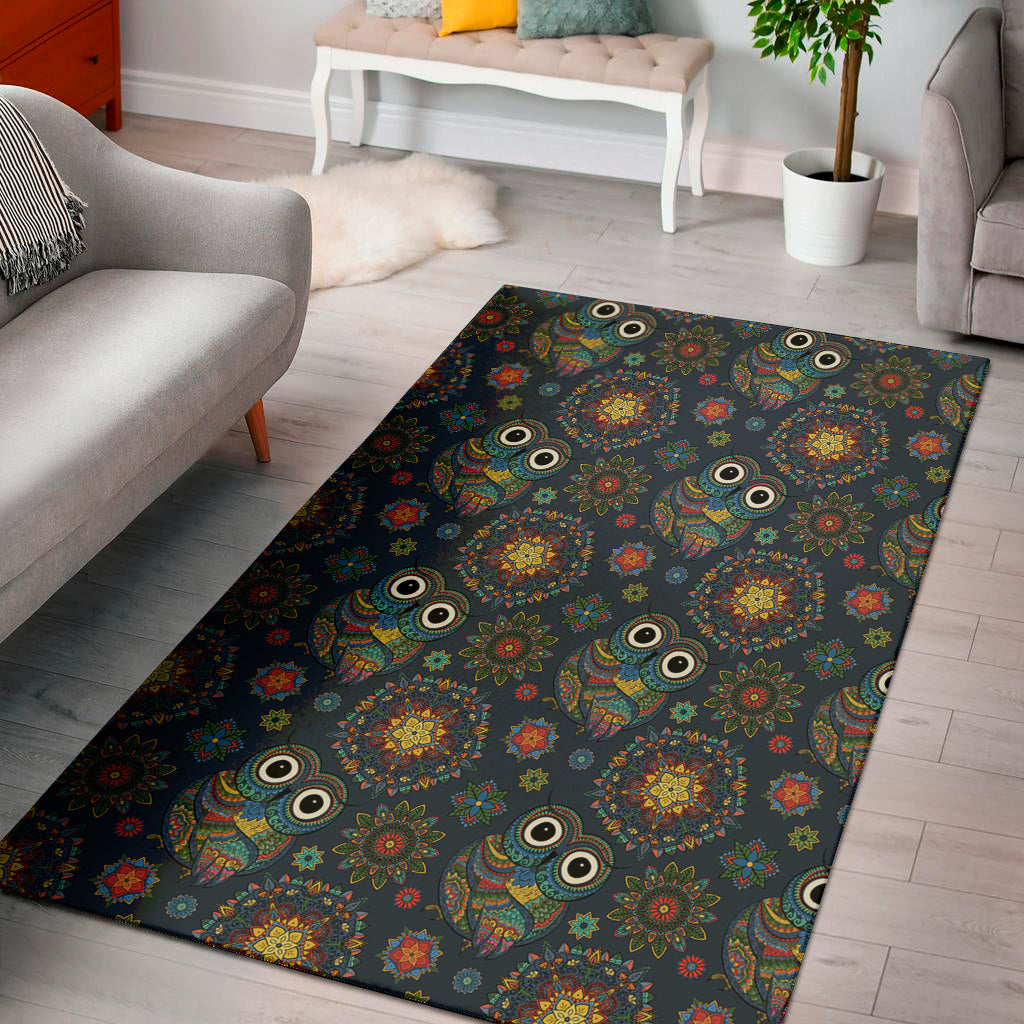 Bohemian Owl Pattern Print Area Rug