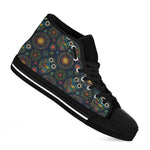 Bohemian Owl Pattern Print Black High Top Shoes