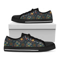 Bohemian Owl Pattern Print Black Low Top Sneakers