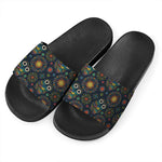 Bohemian Owl Pattern Print Black Slide Sandals