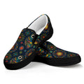 Bohemian Owl Pattern Print Black Slip On Sneakers