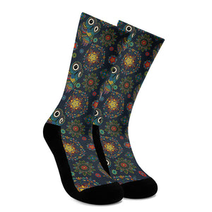 Bohemian Owl Pattern Print Crew Socks