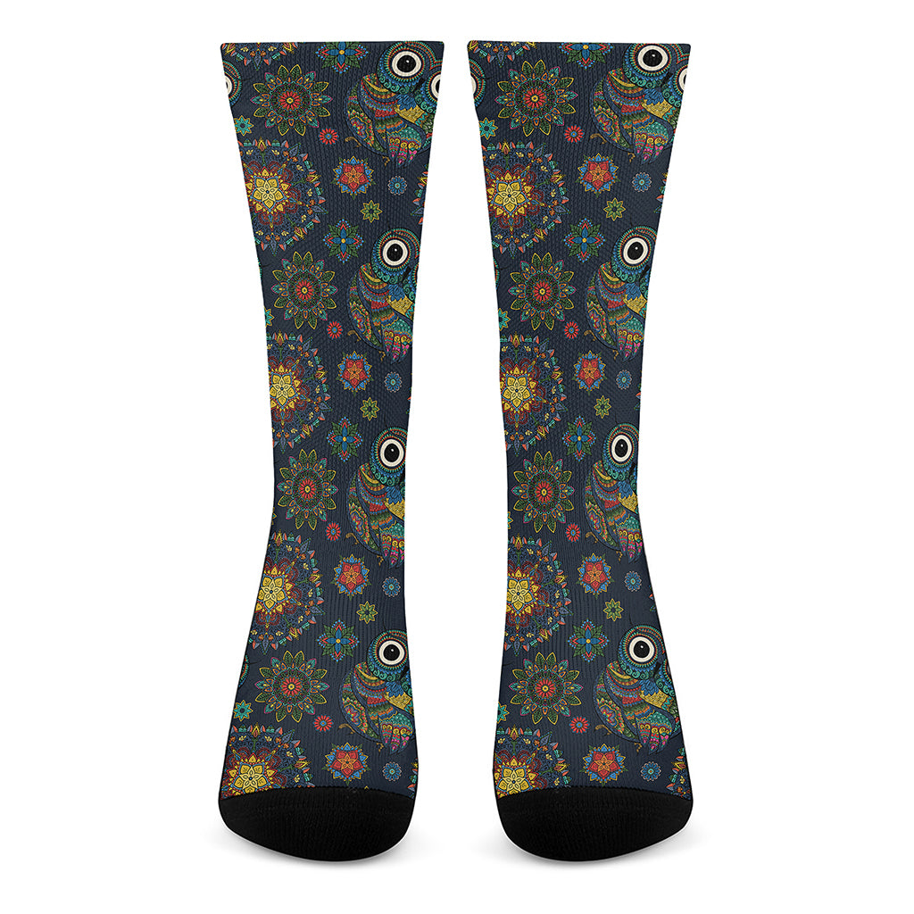 Bohemian Owl Pattern Print Crew Socks