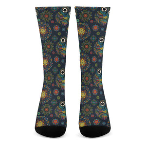 Bohemian Owl Pattern Print Crew Socks