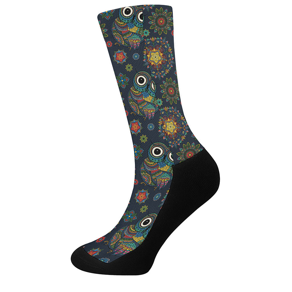 Bohemian Owl Pattern Print Crew Socks