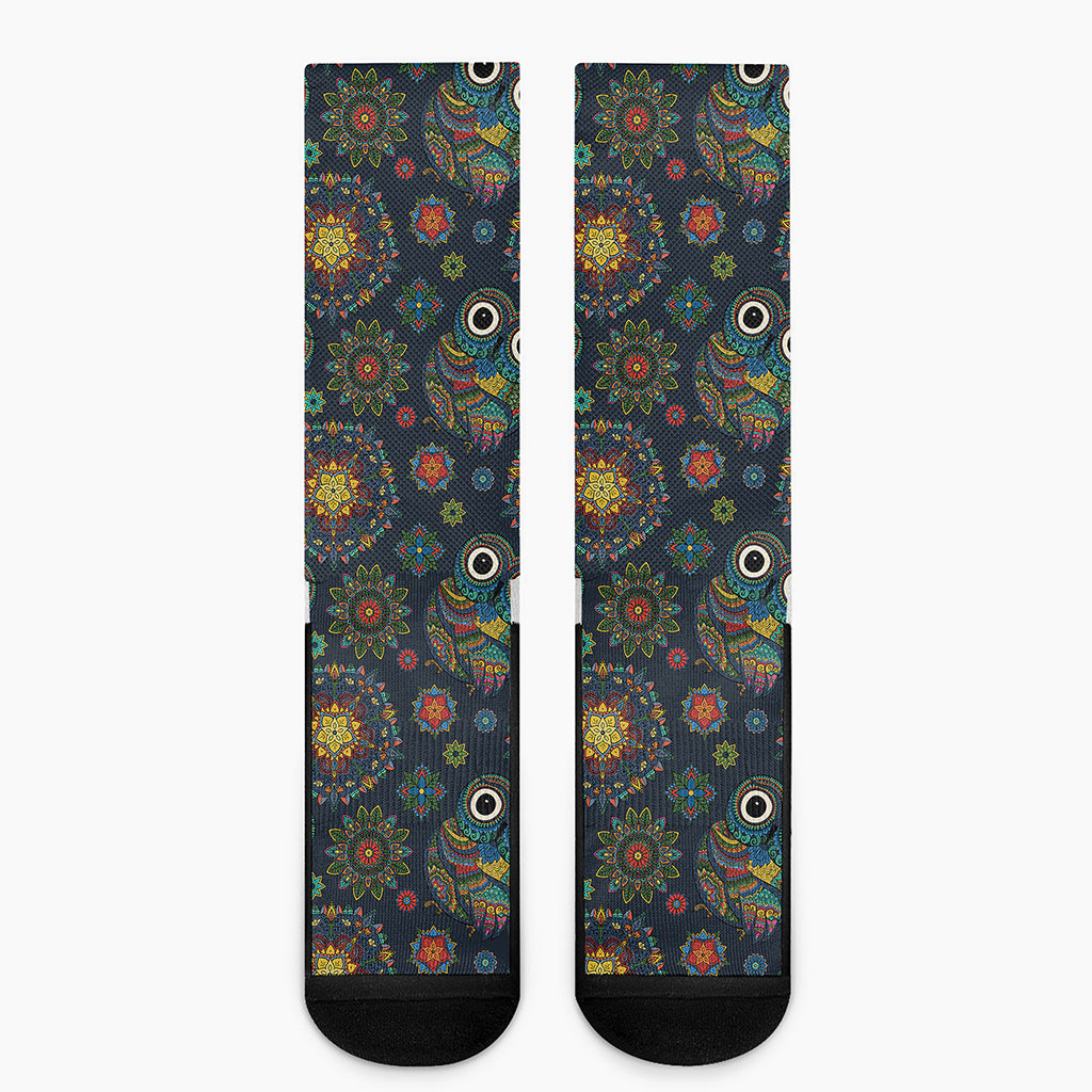 Bohemian Owl Pattern Print Crew Socks