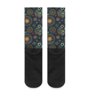 Bohemian Owl Pattern Print Crew Socks