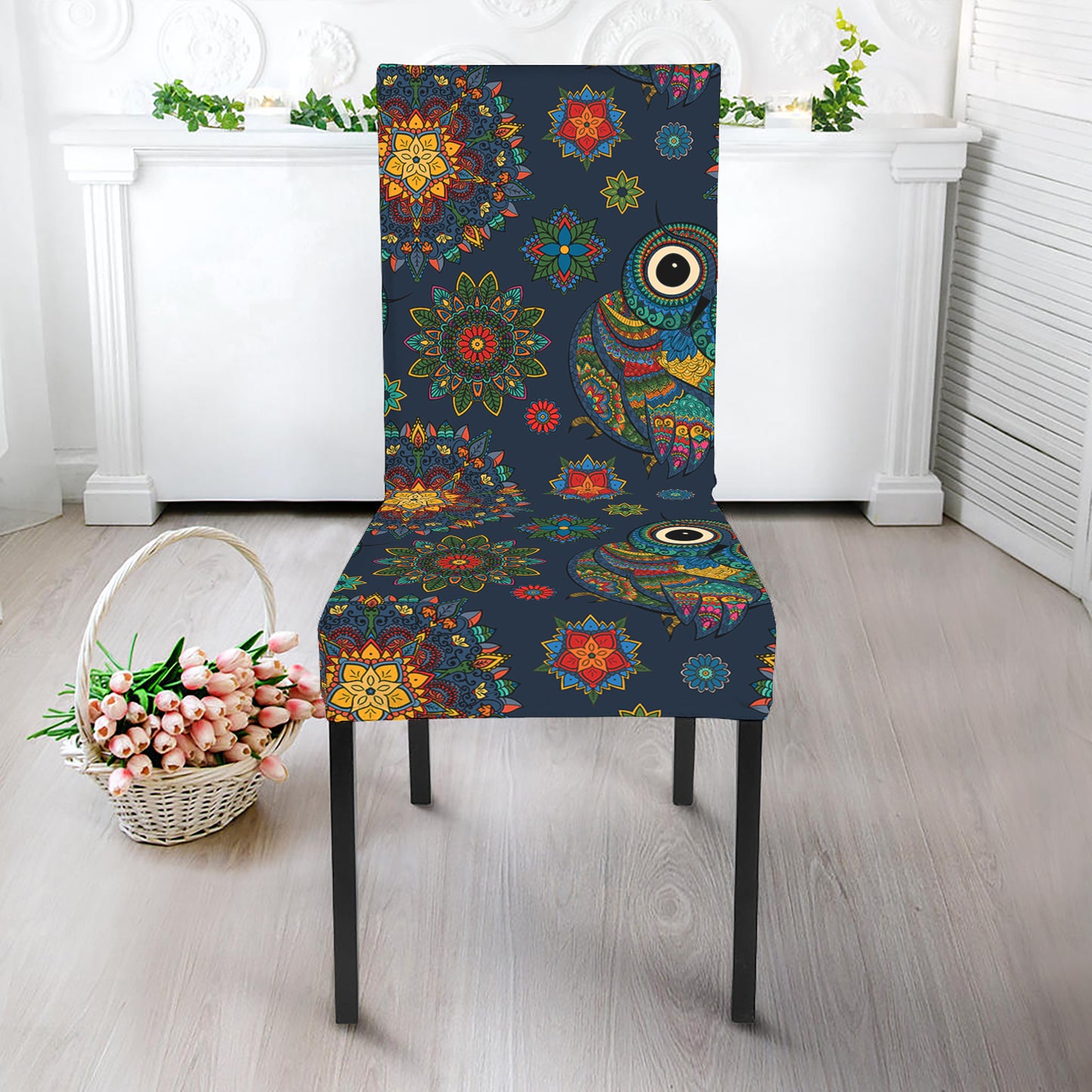 Bohemian Owl Pattern Print Dining Chair Slipcover