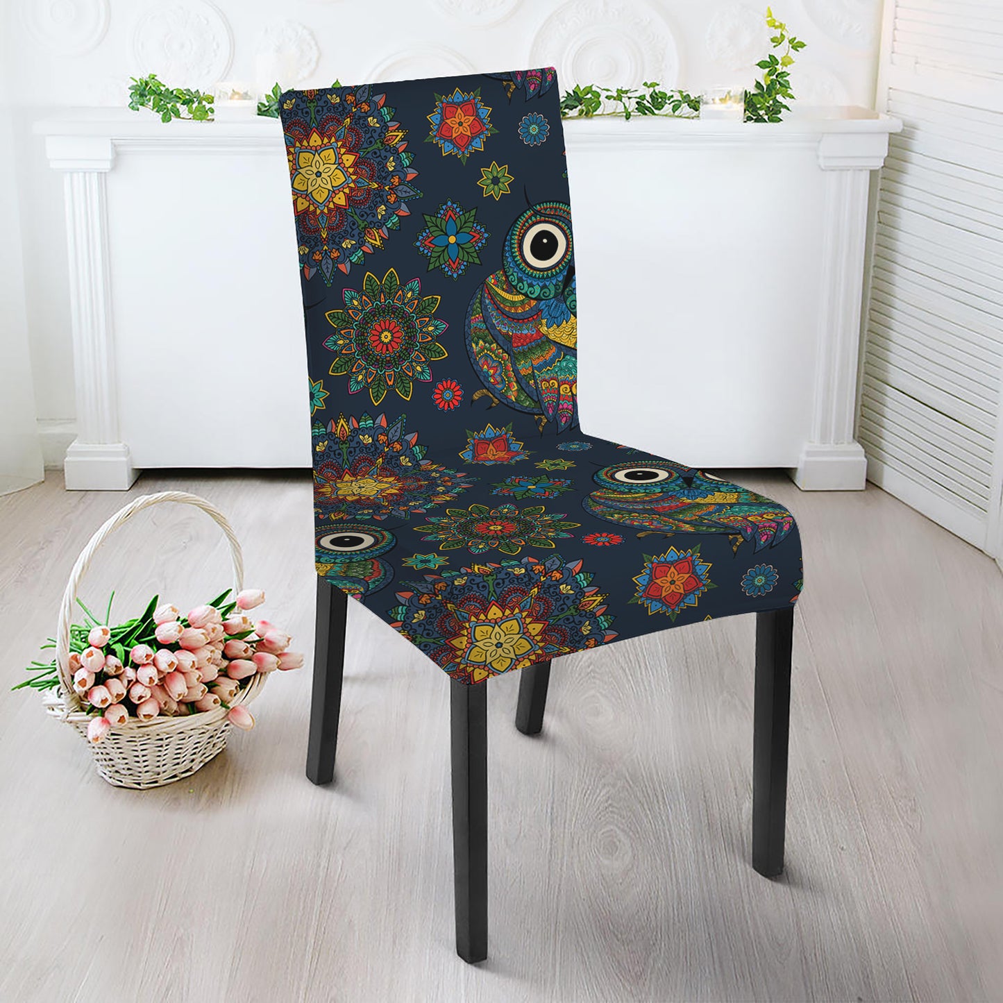 Bohemian Owl Pattern Print Dining Chair Slipcover