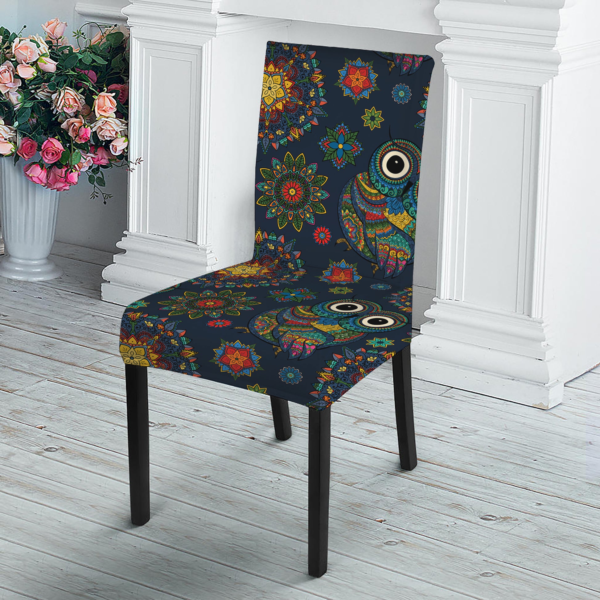 Bohemian Owl Pattern Print Dining Chair Slipcover