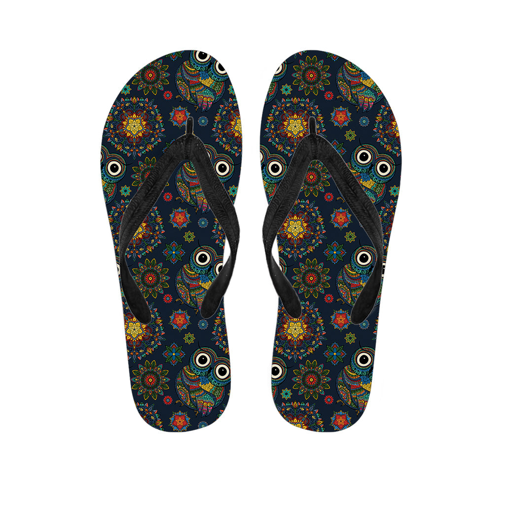 Bohemian Owl Pattern Print Flip Flops