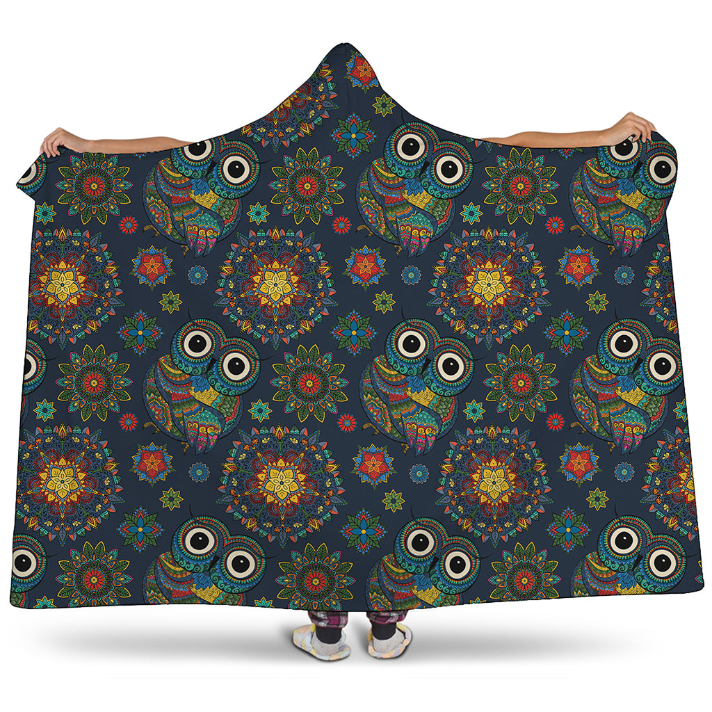 Bohemian Owl Pattern Print Hooded Blanket