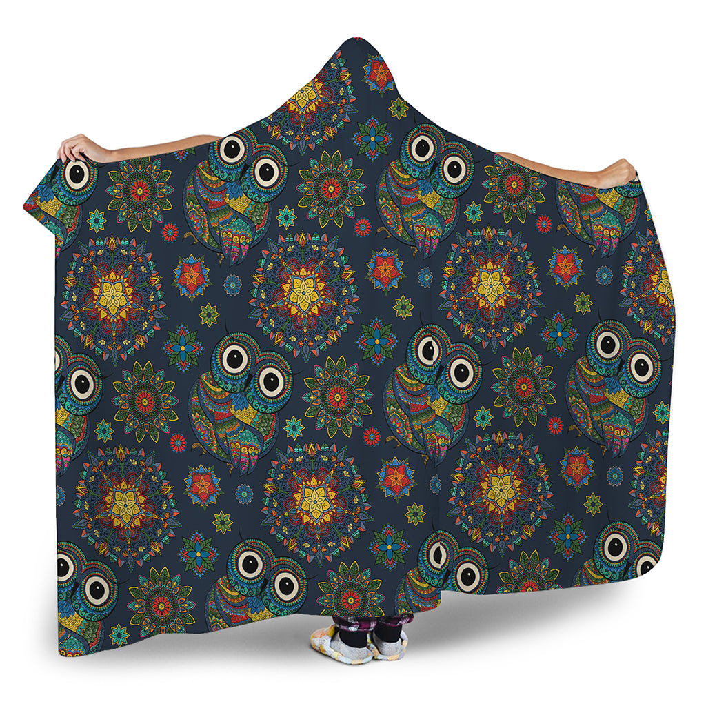 Bohemian Owl Pattern Print Hooded Blanket
