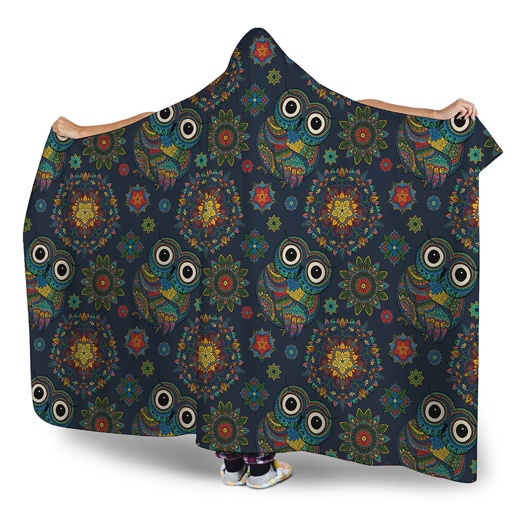 Bohemian Owl Pattern Print Hooded Blanket