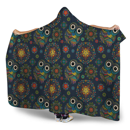 Bohemian Owl Pattern Print Hooded Blanket