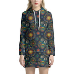 Bohemian Owl Pattern Print Hoodie Dress