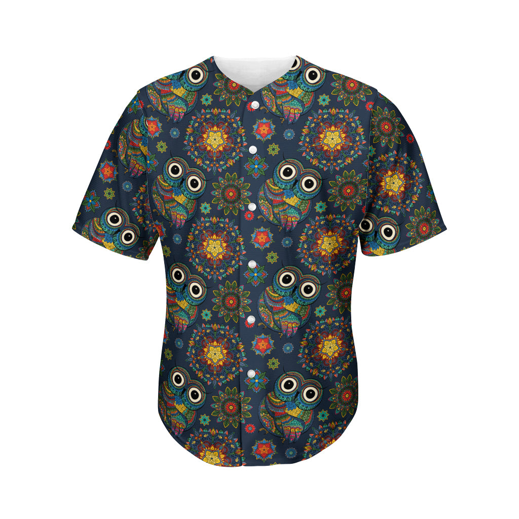 Bohemian Owl Pattern Print Men's Baseball Jersey